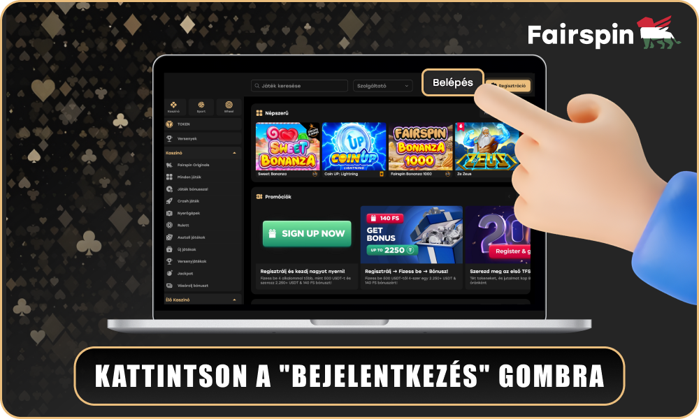 A Fairspin fiókjába való bejelentkezéshez nyissa meg az oldalt, és kattintson a Bejelentkezés gombra