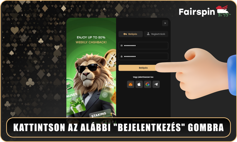 Az űrlap kitöltése után kattintson a Bejelentkezés gombra, hogy hozzáférjen a Fairspin-fiókjához