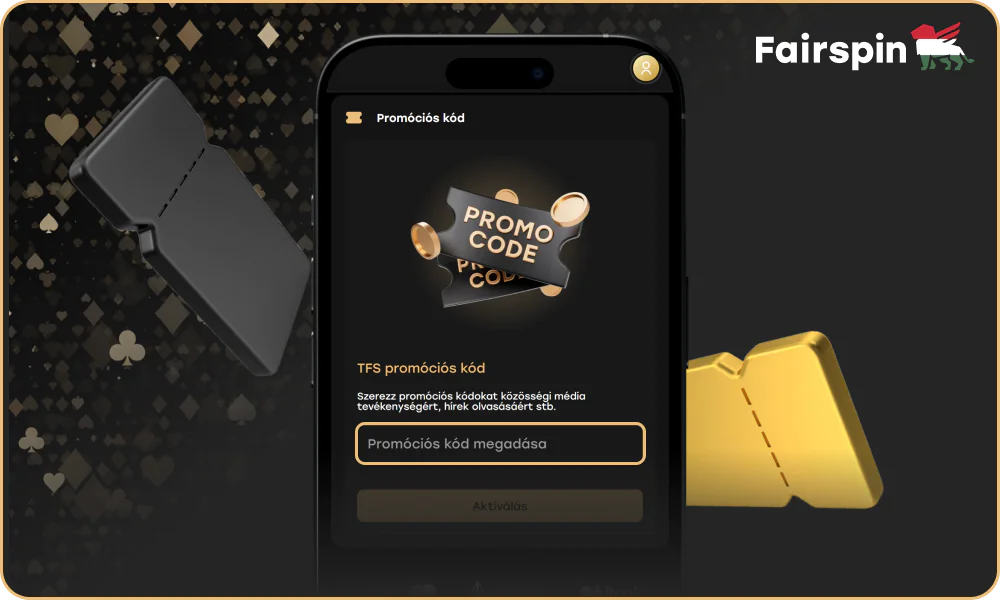 Códigos promocionais Fairspin exibidos em uma interface