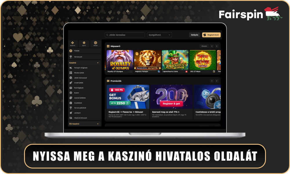 A Fairspin kaszinó regisztrációhoz Magyarországon, nyissa meg a hivatalos honlapot