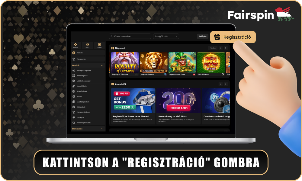 Kattintson a Regisztráció gombra a Fairspin fiók létrehozásához
