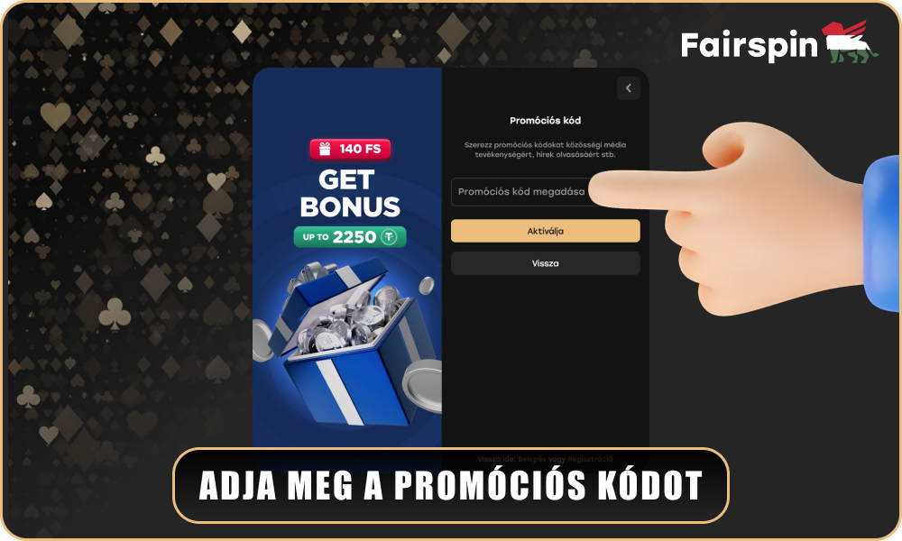 Írja be a promóciós kódot, mielőtt véglegesíti a Fairspin fiók létrehozását