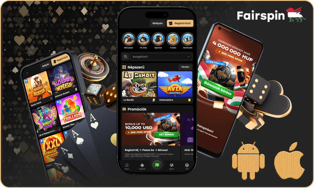A Fairspin mobilalkalmazás lehetővé teszi a magyar felhasználók számára, hogy útközben is online kaszinózzanak